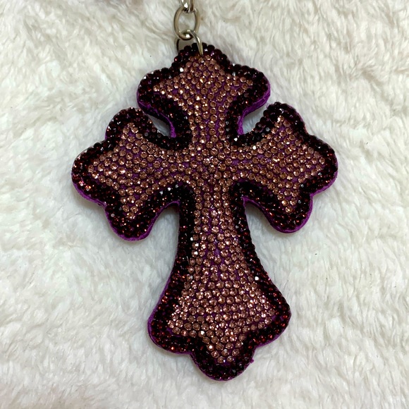 Rhinestone crystal cross keychain NEW purple - Picture 1 of 15
